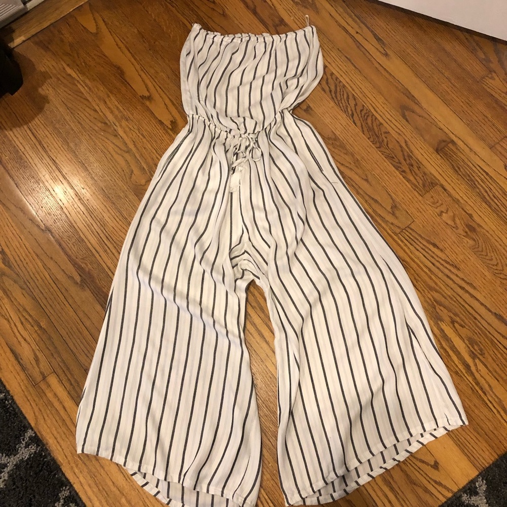 Mimi Chica Stripe Strapless Wide Leg Jumpsuit